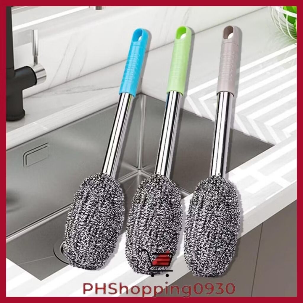 Long Handle Stainless Steel Wire Brush No-Dead Angle Cleaner Grip Kitchen Bathroom Scrubber