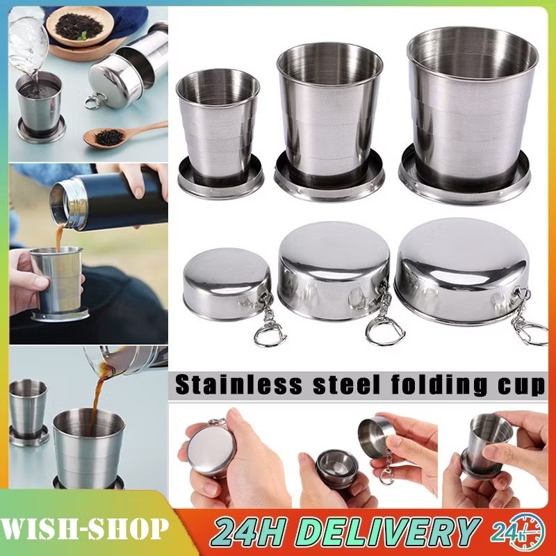 Outdoor Camping Stainless Steel Telescopic Cup Cookware Retractable Teacups 250ML Folded Mug