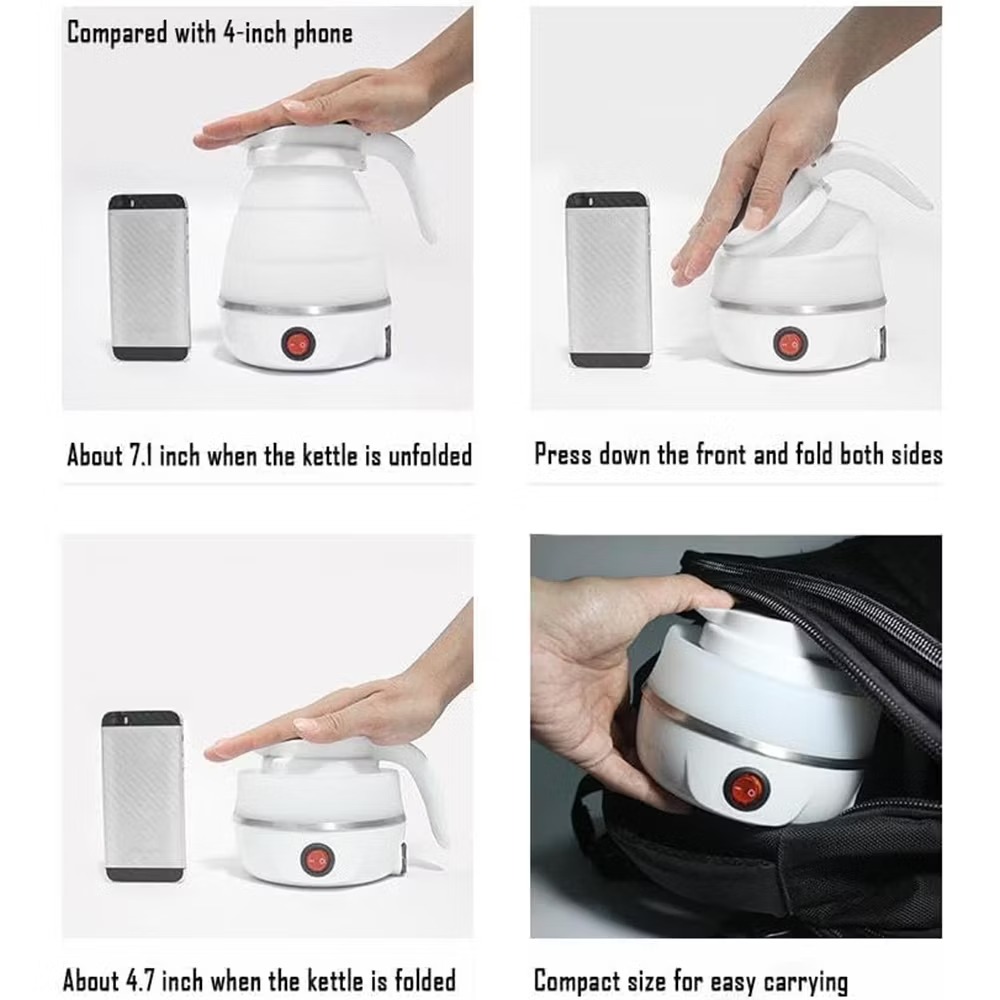 600ml Travel Foldable Electric Kettle Collapsible Food Grade Silicone Pot Boiling water
