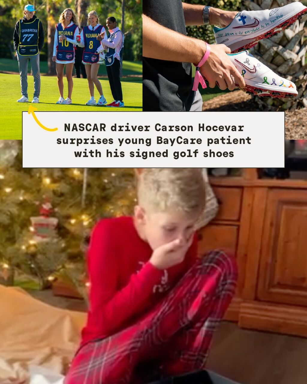 Carson Hocevar Surprises Pediatric Patient who Helped Design his Shoes for Kicks for a Cause