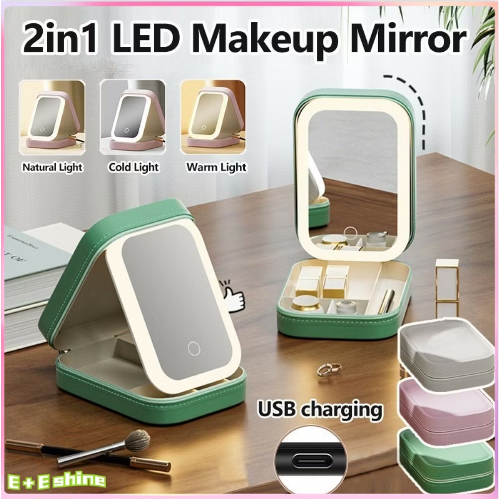 Cosmetic Bag with LED Mirror Makeup Lighted Rechargeable Adjustable Brightness Full Screen Mirror Portable Travel Makeup Pouch Cosmetic Storage Organizer Bag