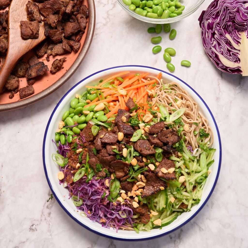 Soba Noodle Salad with Soy-Marinated Lamb&nbsp;