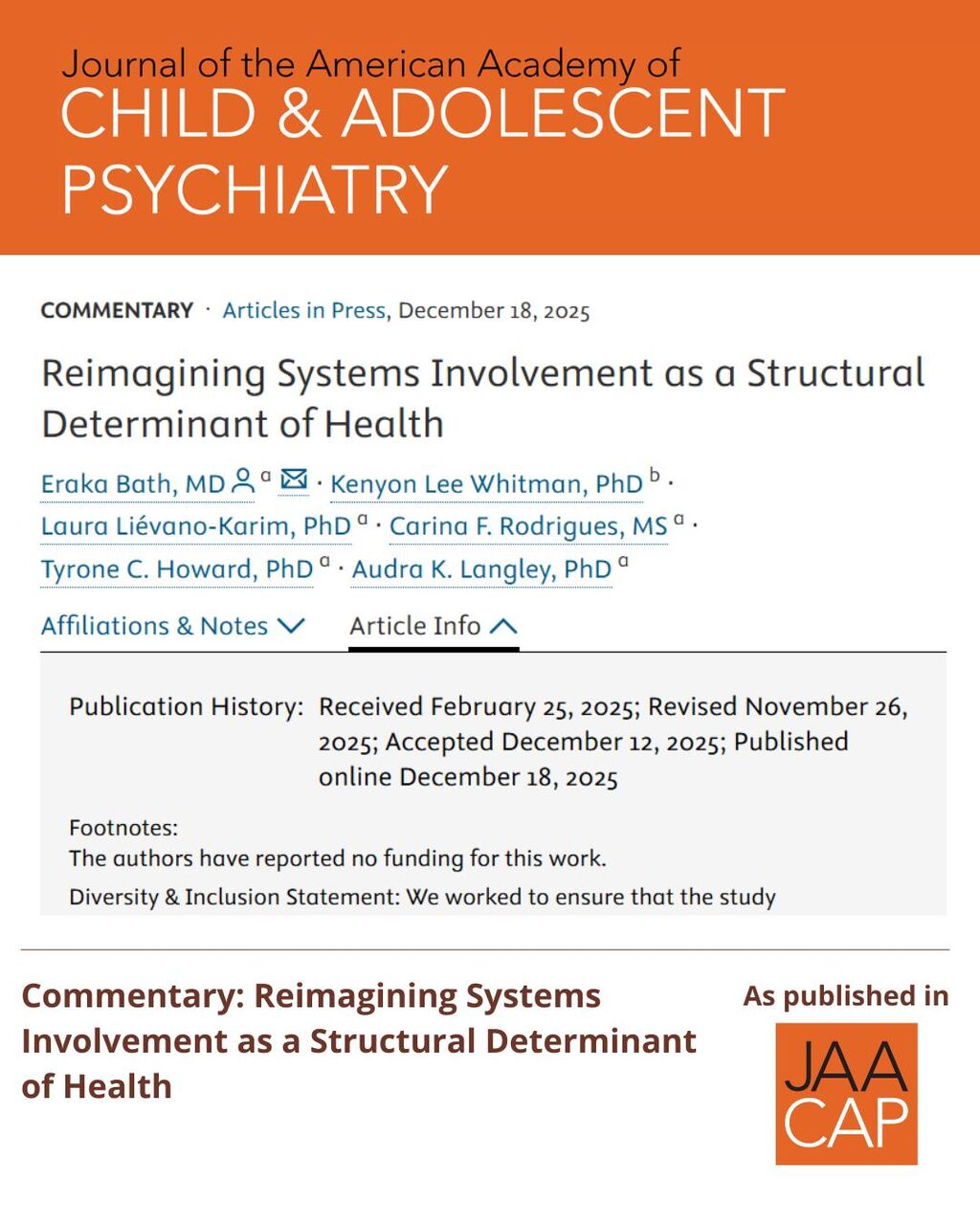 JAACAP AIP Reimagining Systems Involvement