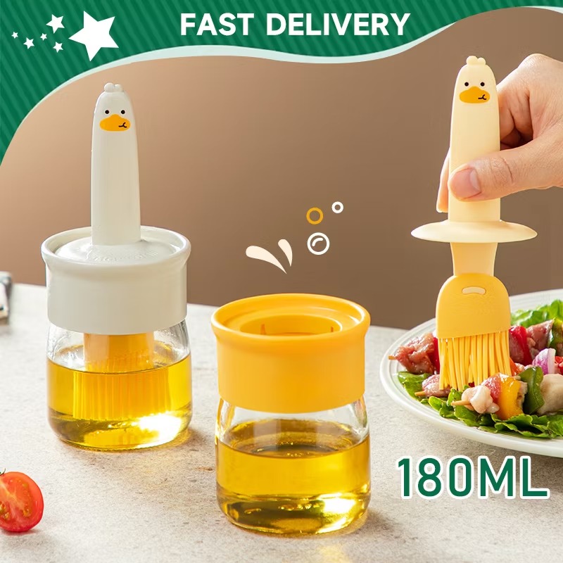 2 in 1 Oil Dispenser Bottle With Silicone Brush Integrated Oil Bottle Brush Set for Frying/BBQ/Baking