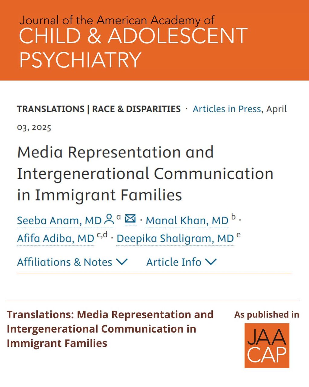 JAACAP 0126 Media Representation and Intergenerational