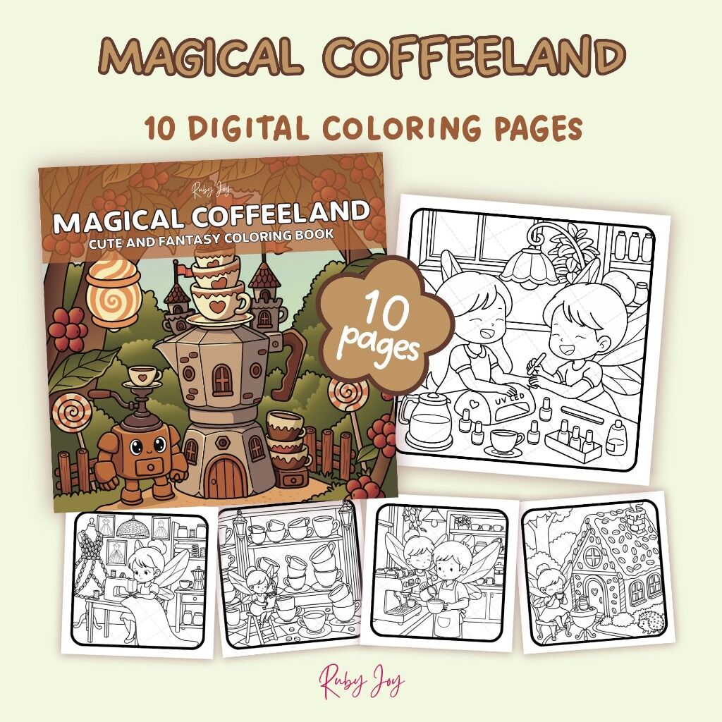 Magical Coffeeland: Cute and Fantasy Coloring Book