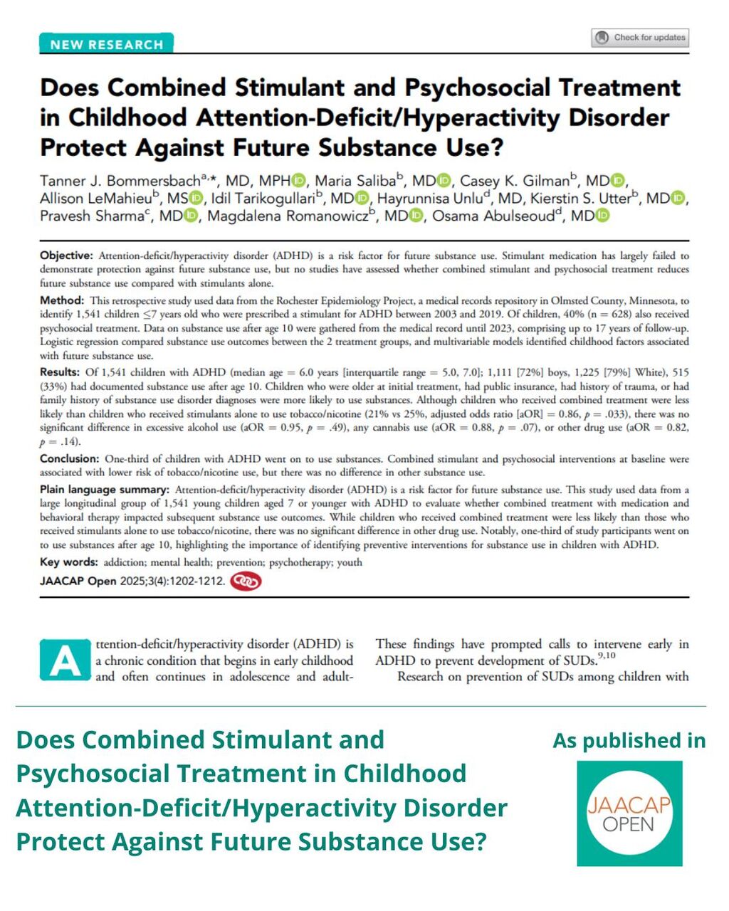 JO 1225 Does Combined Stimulant and Psychosocial Treatment
