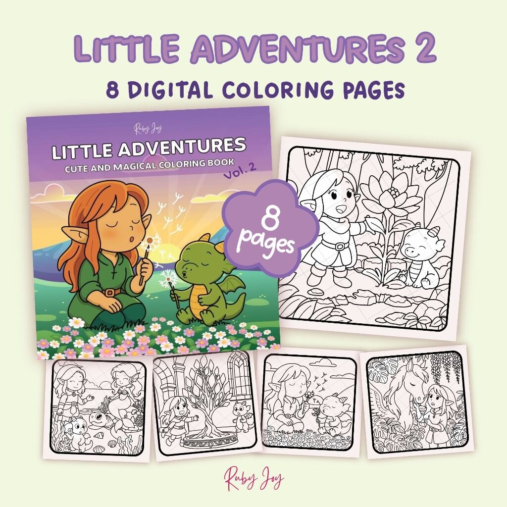 Little Adventures Vol. 2 Cute and Magical Coloring 8 Pages