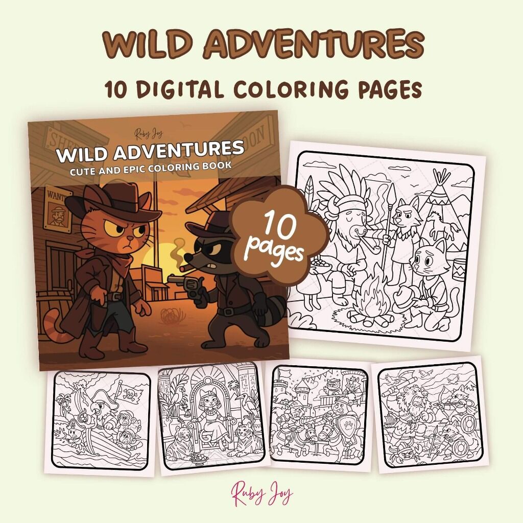 Wild Adventures: Cute and Epic 10 Coloring Pages