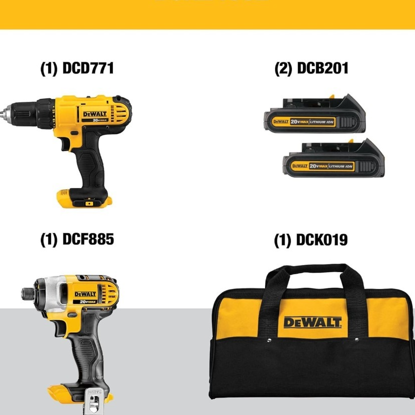 DEWALT 20V MAX Drill, Impact, 2 batteries W/charger