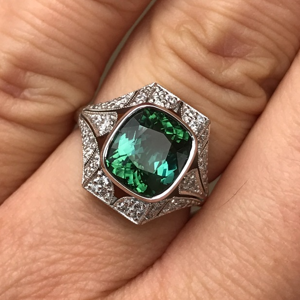 Tourmaline Diamond Art Deco Ring
