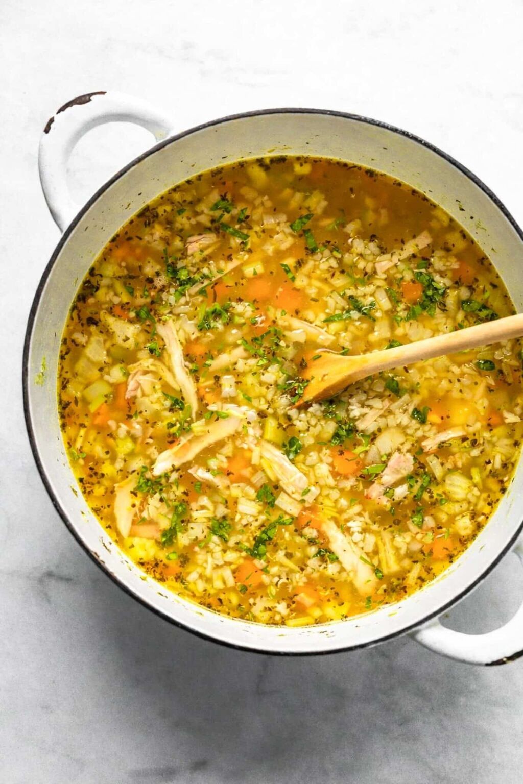 Lemon Chicken Rice Soup with Basil