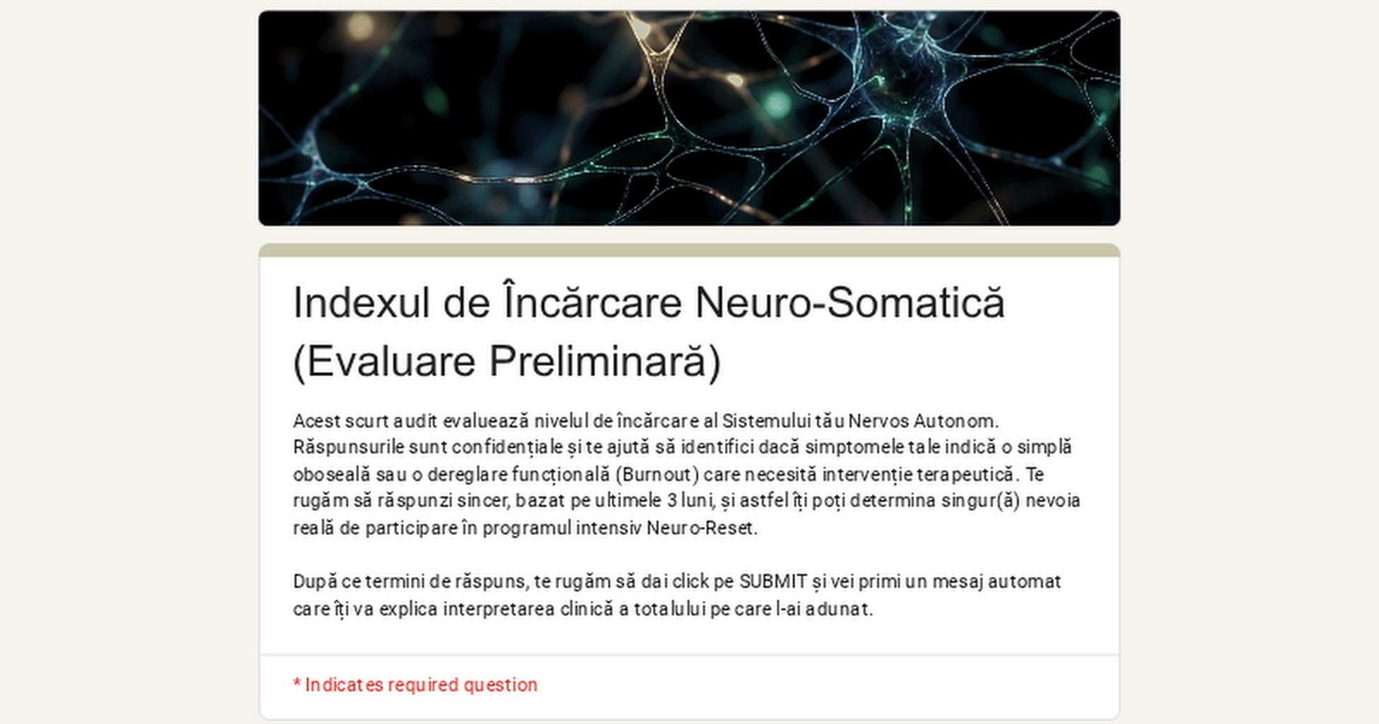 📝 Calculează-ți Indexul de &Icirc;ncărcare Neuro-Somatică 