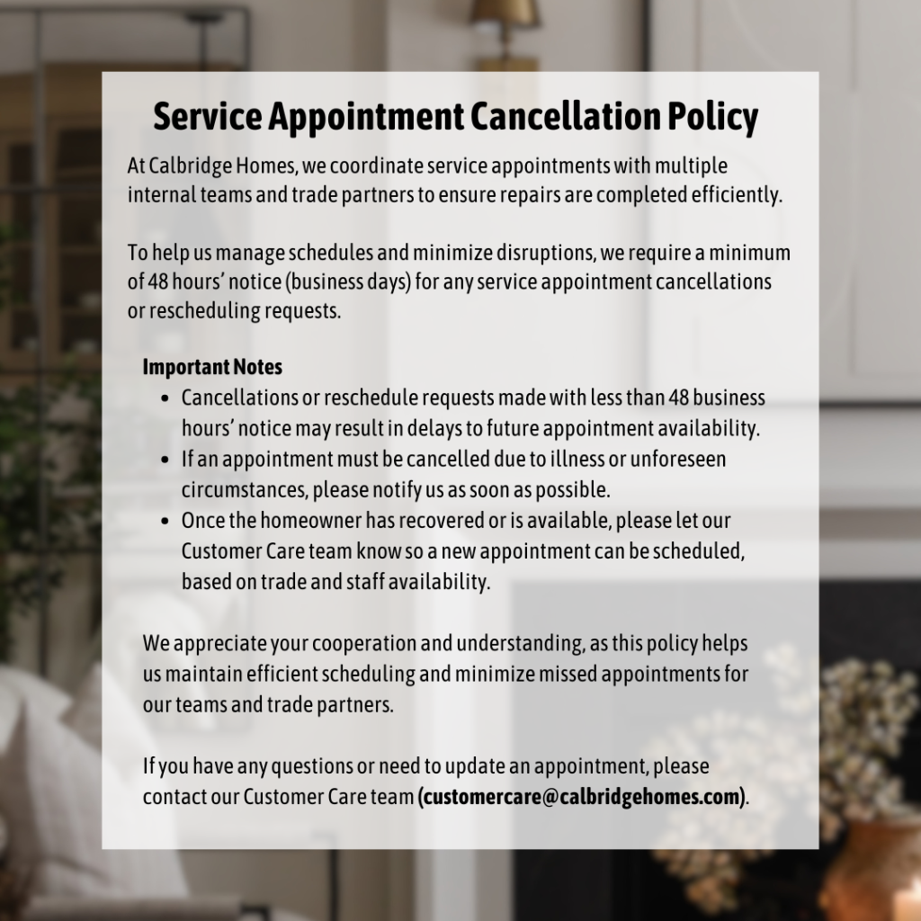 Service Appointment Cancellation Policy
