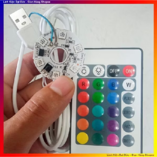 Đ&egrave;n tr&ograve;n LED đổi m&agrave;u c&oacute; remote k&egrave;m d&acirc;y USB d&ugrave;ng lắp r&aacute;p đ&egrave;n in