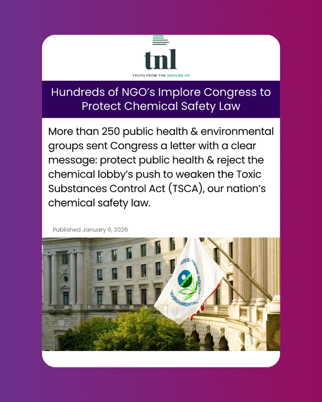Tell Congress to Stop the Chemical Lobby from Rolling Back Protections