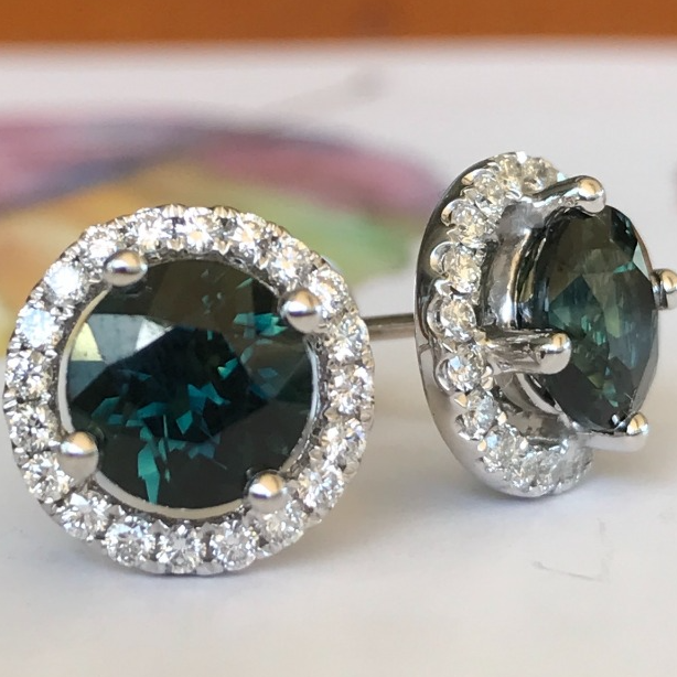 Australian Sapphire and Diamond Earrings