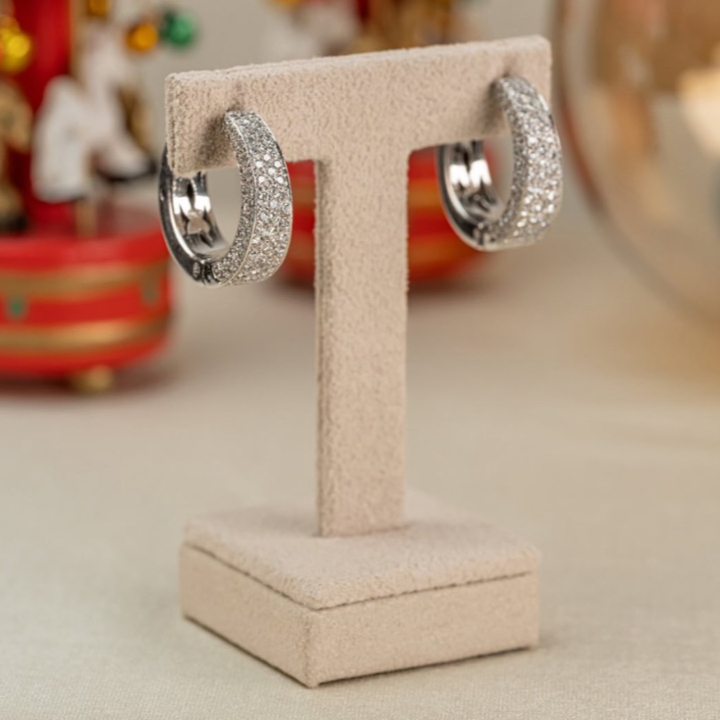 White Gold Hoop Earrings With Pav&eacute; Diamonds