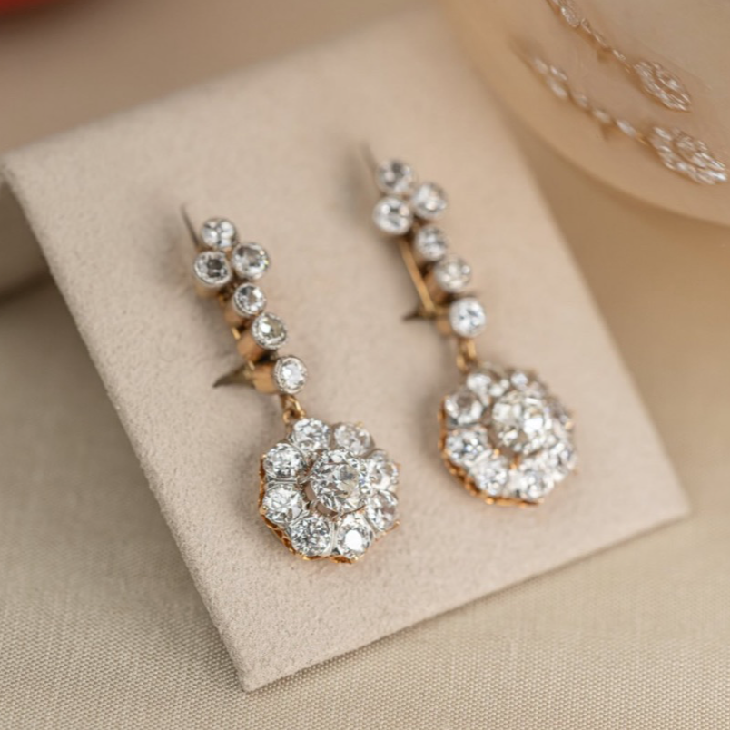 Antique Portuguese Gold And Diamond Earrings