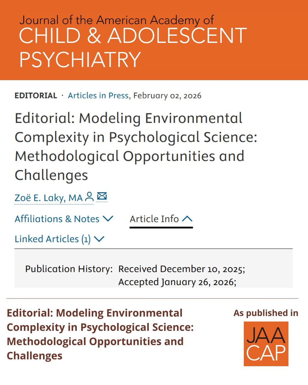 JAACAP AIP Editorial: Modeling Environmental Complexity