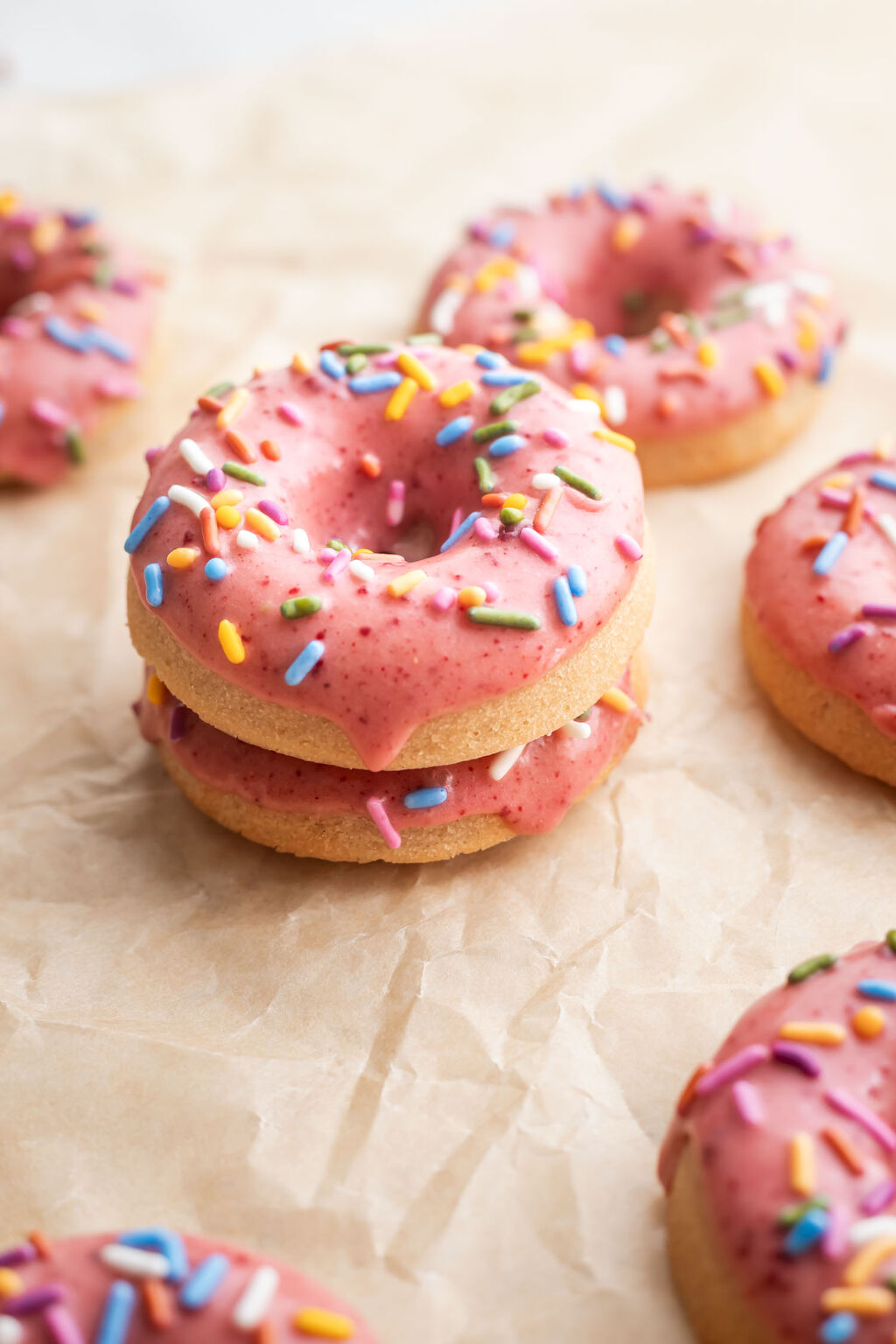 Baked Strawberry Mochi Donuts