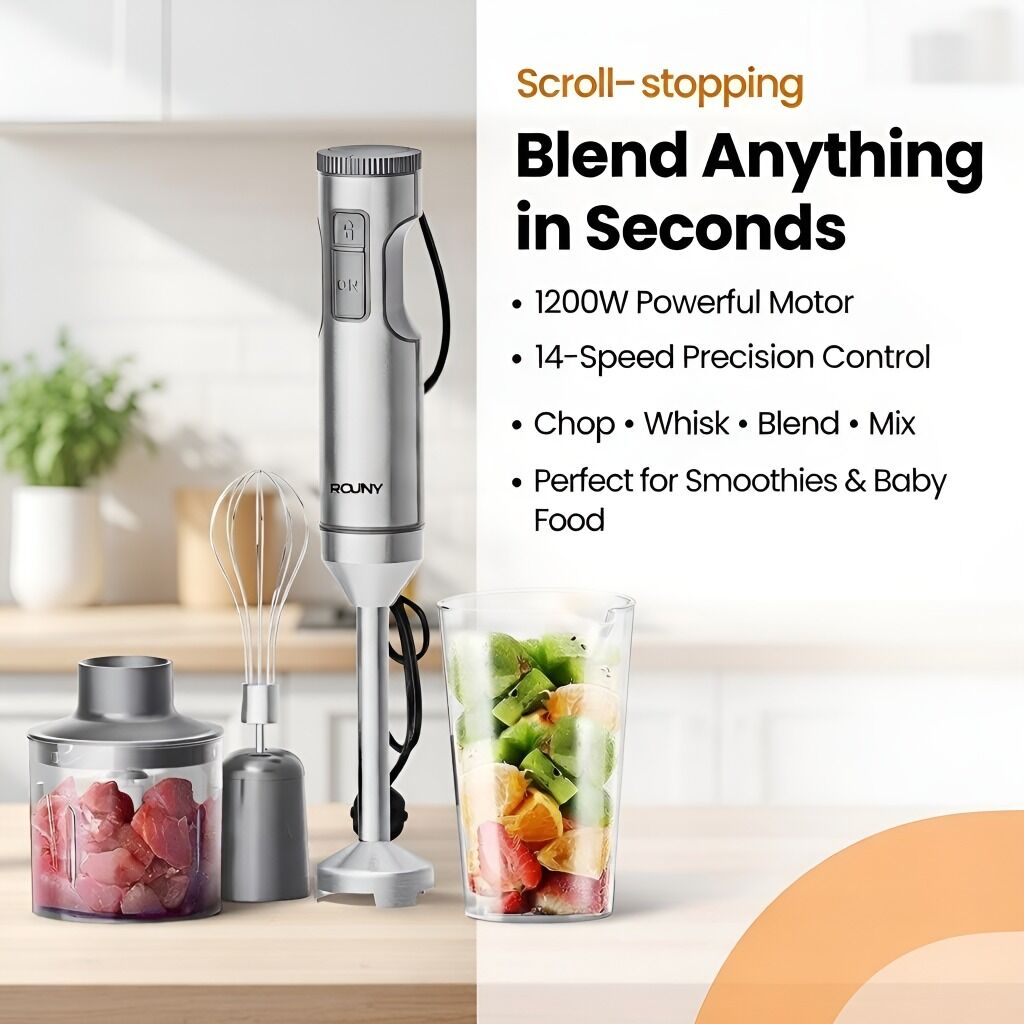 ROUNY 4 in 1 Hand blender 1000 Wattخلاط يدوي ROUNY 4 في 1 بقوة 1000 واط