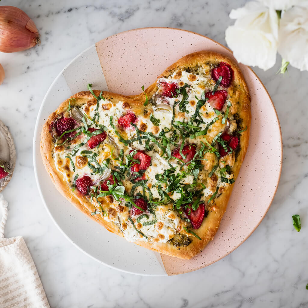 Heart Shaped Strawberry Basil Pizza - California Strawberry Commission