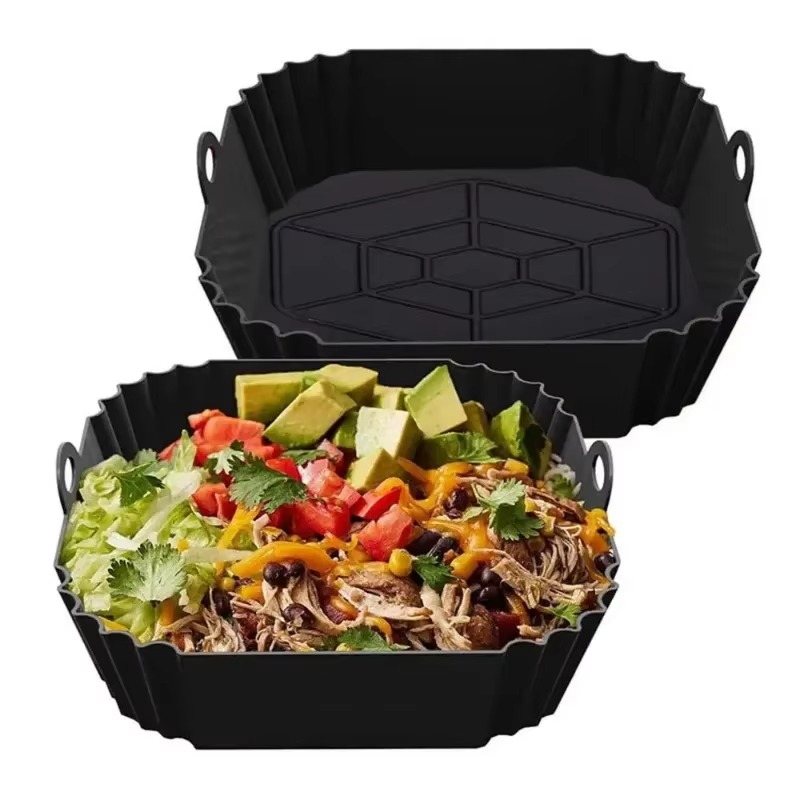 Reusable Silicone Air fryer tray with handleصينية سيليكون قابلة لإعادة الاستخدام للقلي الهوائي مع مقبض