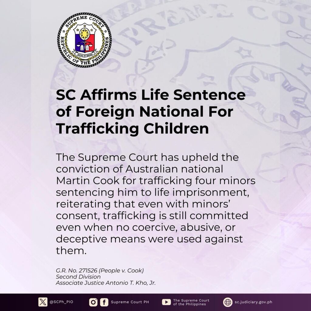 SC Upholds Life Sentence of Foreign National for Trafficking Children