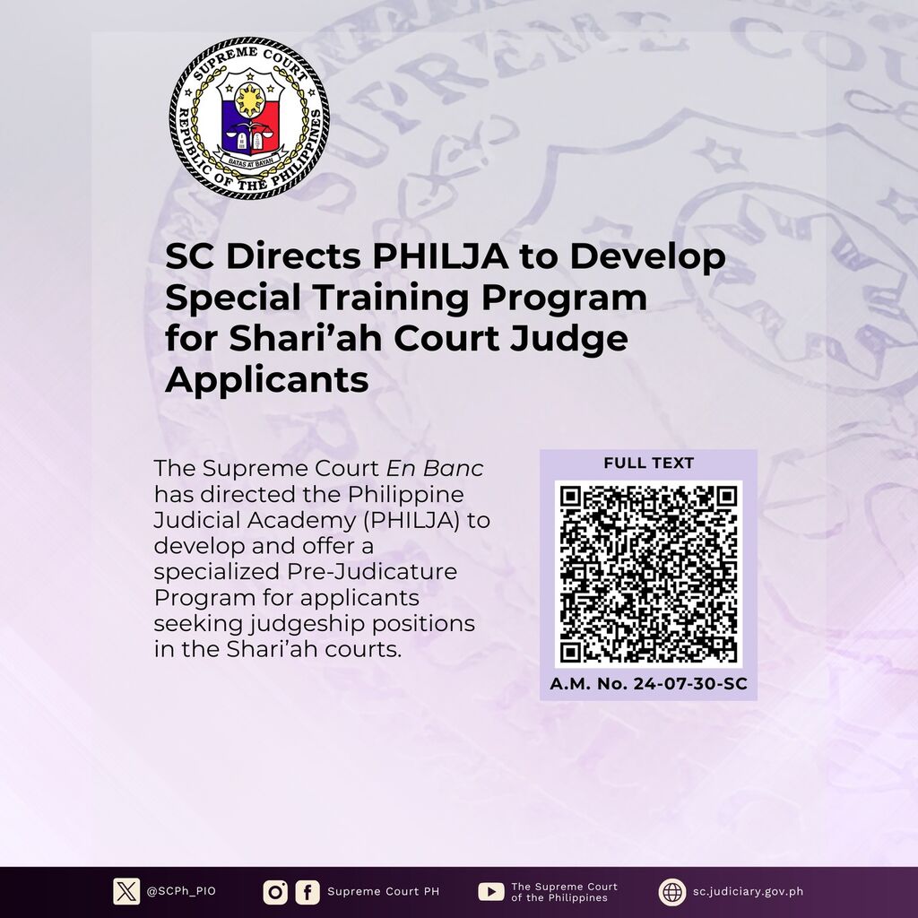 SC Directs PHILJA to Develop Special Training Program for Shari&rsquo;ah Court Judge Applicants