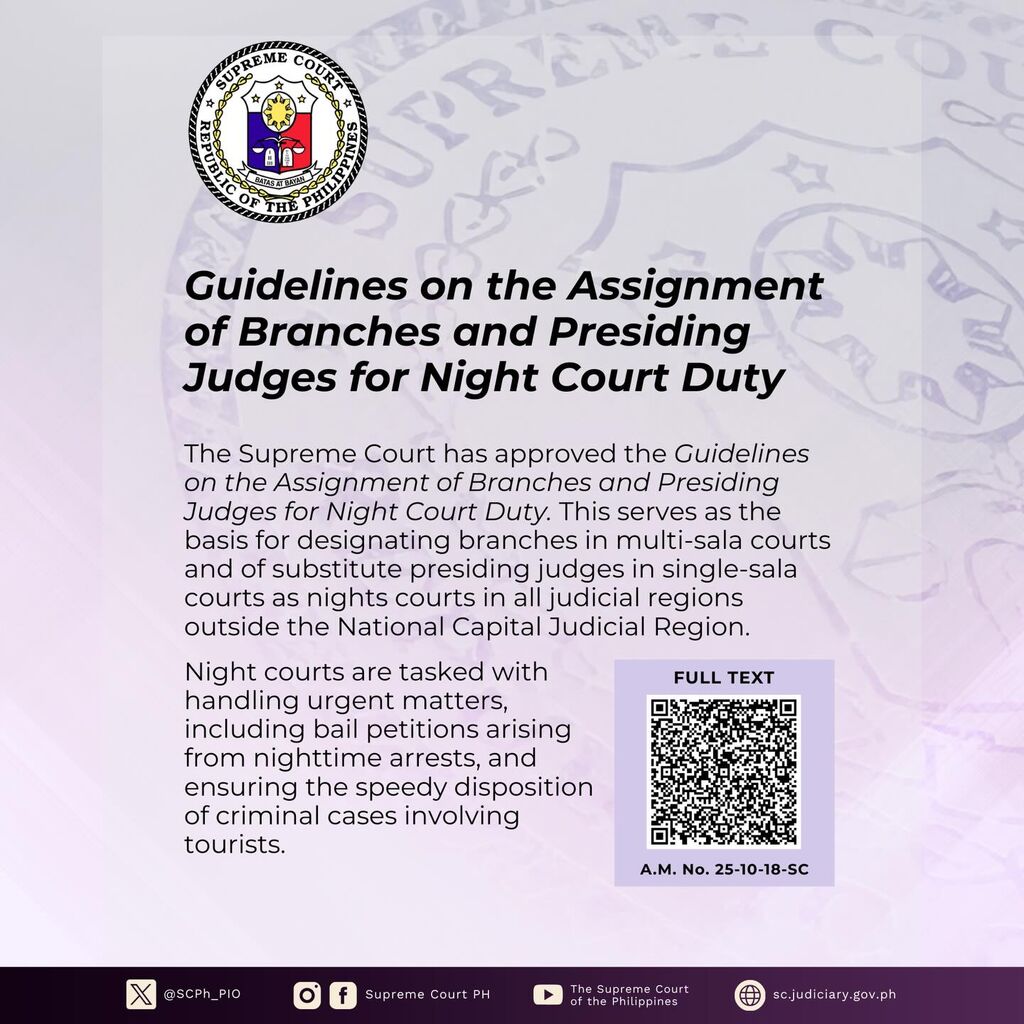 SC Issues Guidelines on Assignment of Judges for Night Court Duty