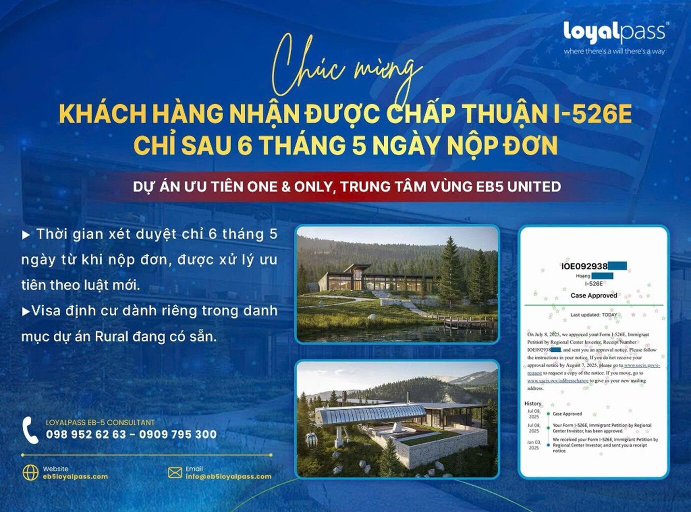 Ch&uacute;c mừng kh&aacute;ch h&agrave;ng nhận chấp thuận I-526E trong Dự &aacute;n ưu ti&ecirc;n One & Only, thời gian x&eacute;t duyệt chỉ 6 th&aacute;ng 5 ng&agrave;y️