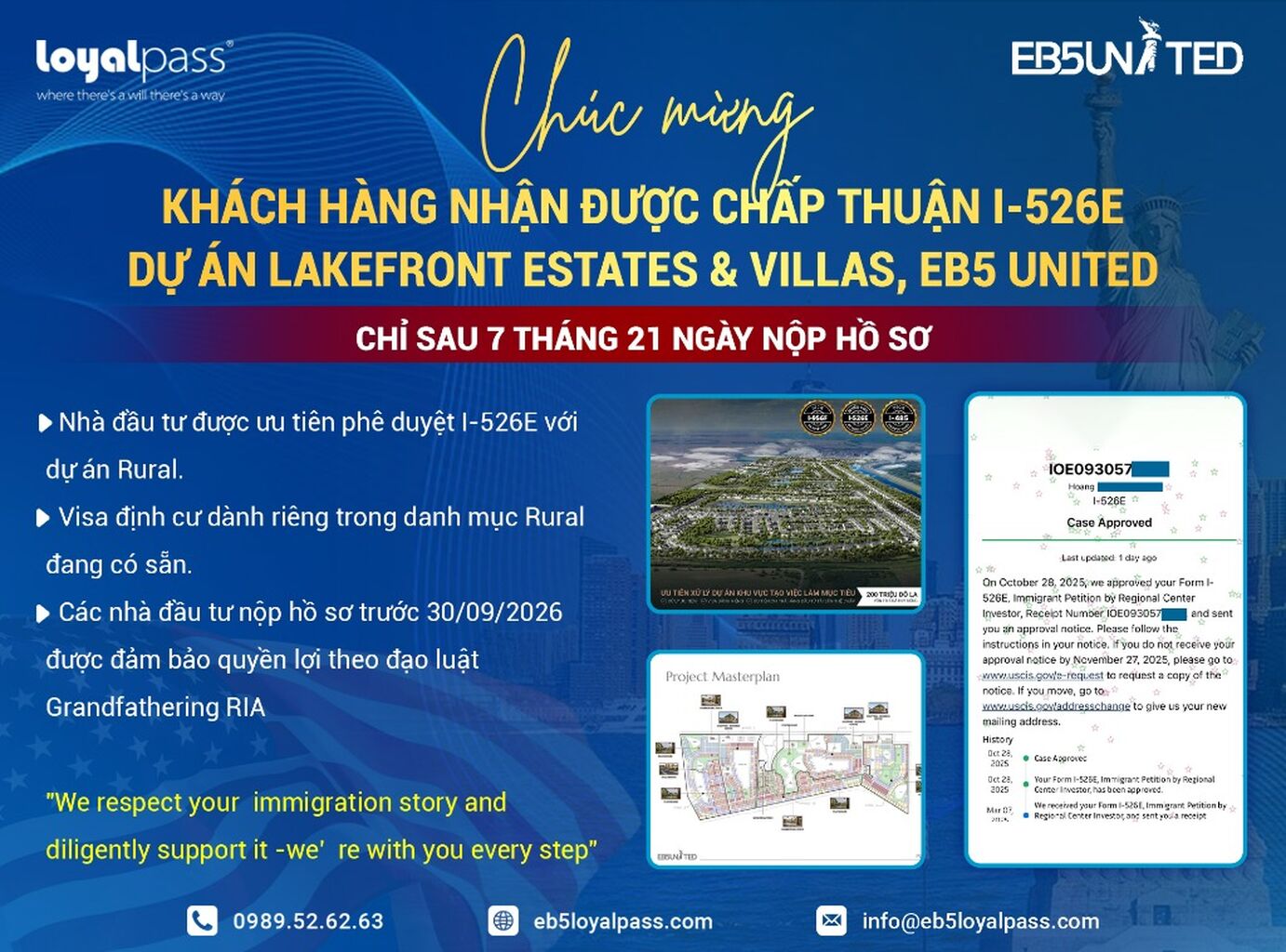 Ch&uacute;c mừng kh&aacute;ch h&agrave;ng nhận chấp thuận I-526E chỉ sau 7 th&aacute;ng 21 ng&agrave;y trong dự &aacute;n ưu ti&ecirc;n Lakefront Estates & Villas ️