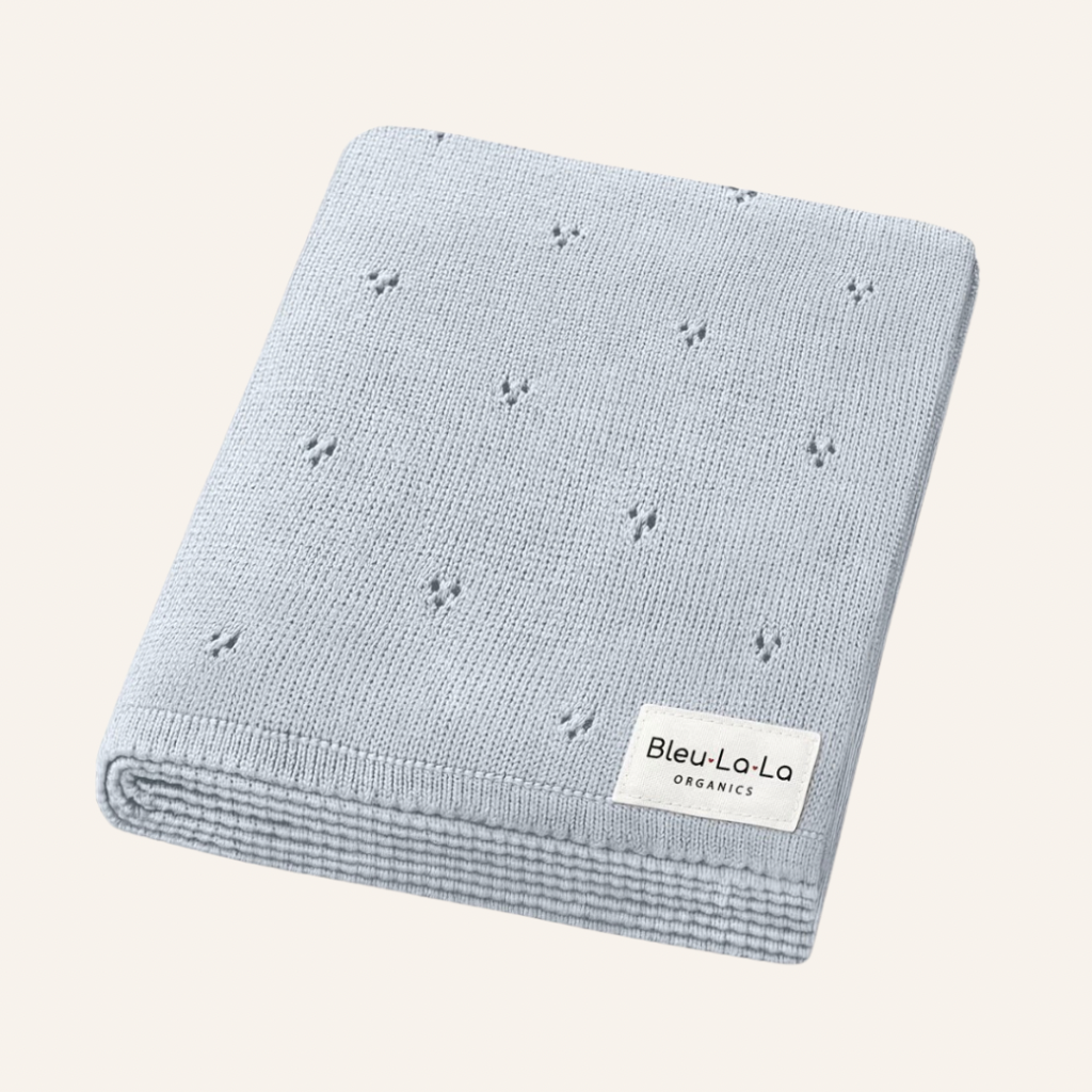 Bleu La La Organic Cotton Knit Baby Blanket