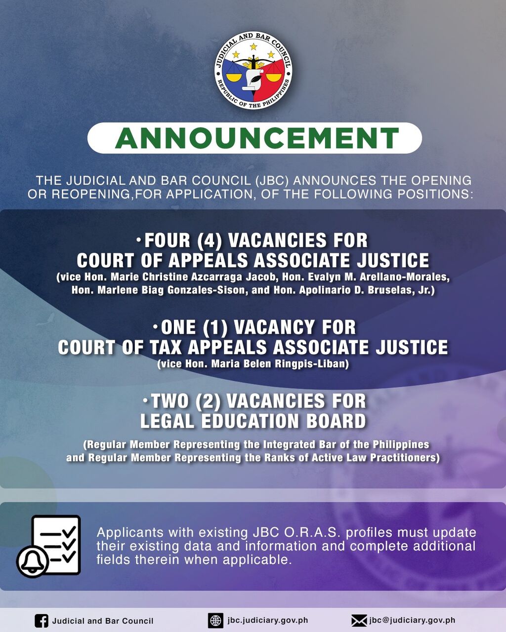 JBC Announcement
