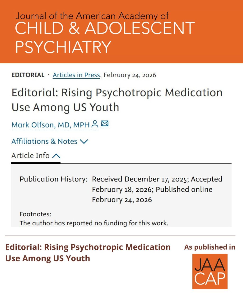 JAACAP AIP Editorial: Rising Psychotropic Medication Use Among US Youth