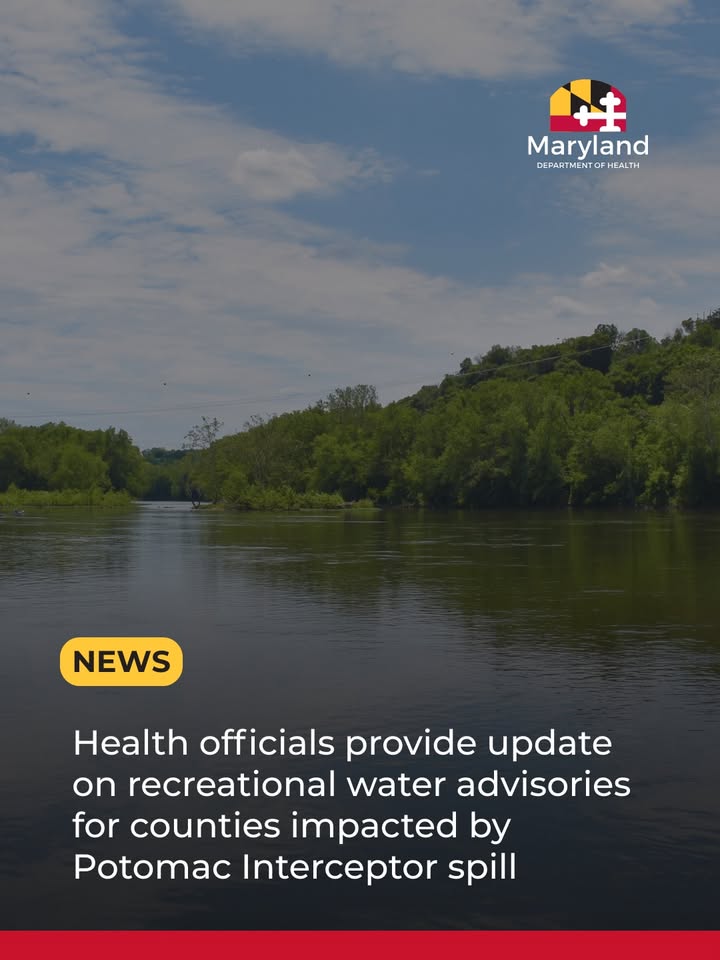 News. Health officials provide update on recreational water advisories for counties impacted by Potomac Interceptor spill.