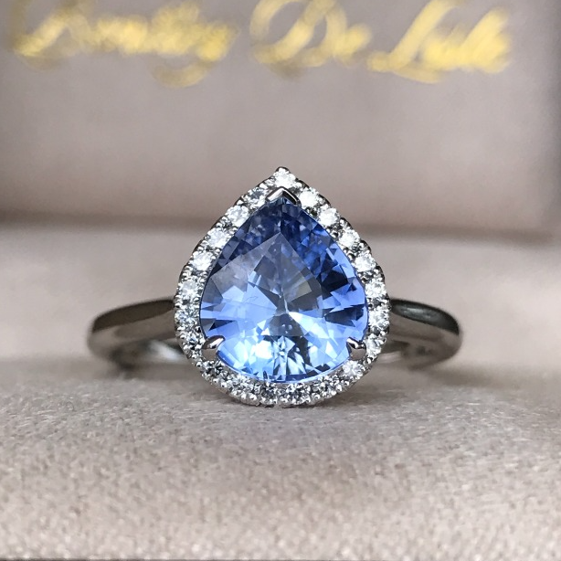 Blue Sapphire Pear Halo Ring