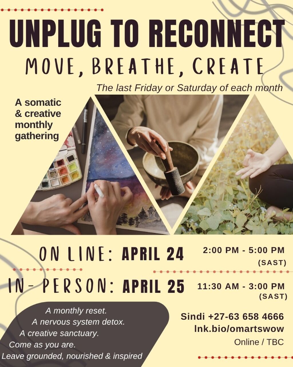 Unplug to Reconnect : Move . Breathe . Create (Monthly Gathering)