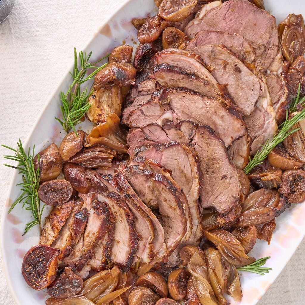 Balsamic Glazed Leg of American Lamb with Figs and Shallots