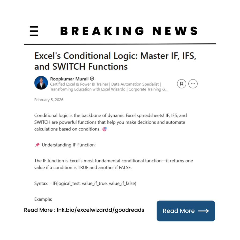 🎯 Excel's Conditional Logic: Master IF, IFS, and SWITCH Functions 