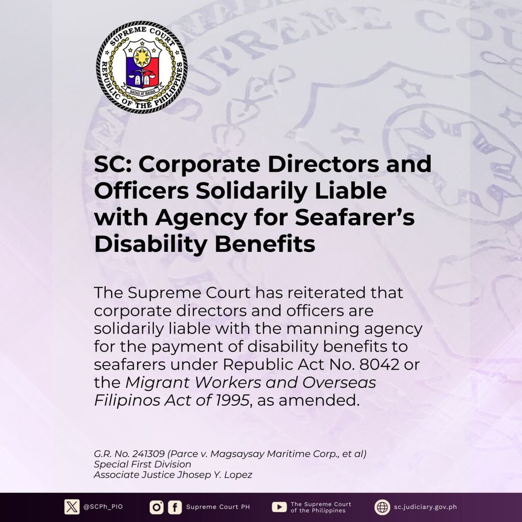 SC: Corporate Officers Liable with Manning Agency for Seafarer&rsquo;s Disability Benefits