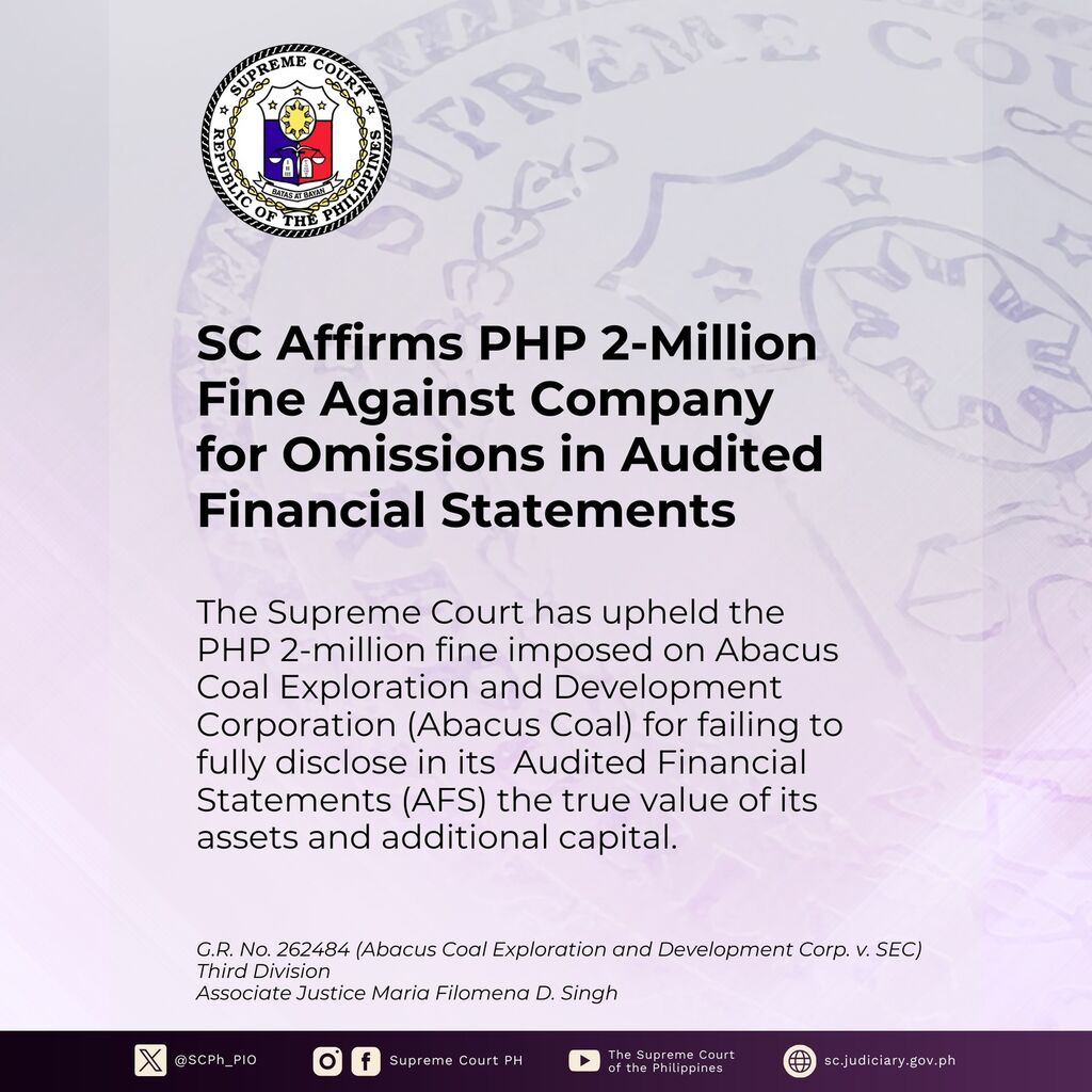 SC Affirms PHP 2 Million Fine Against Company for Incomplete Audited Financial Statements