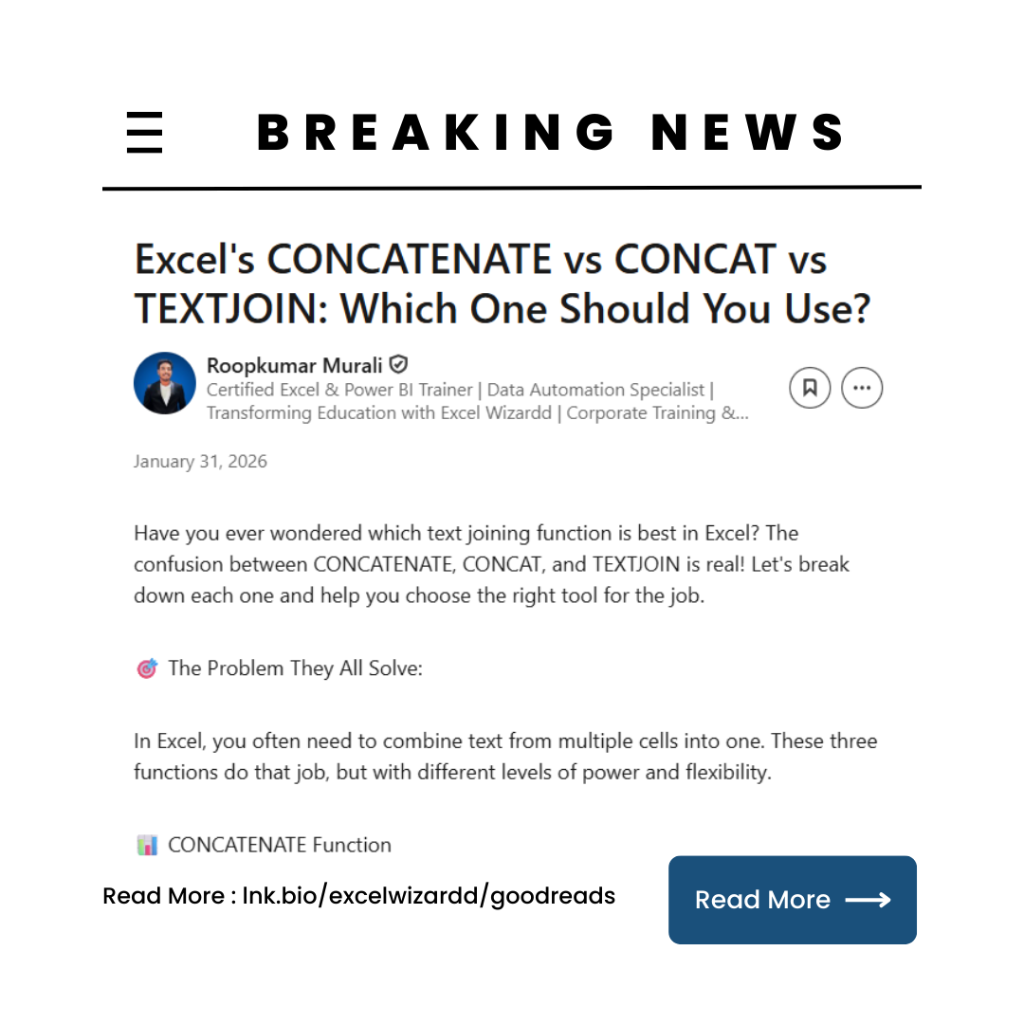 🔗 Excel's CONCATENATE vs CONCAT vs TEXTJOIN: Which One Should You Use? 