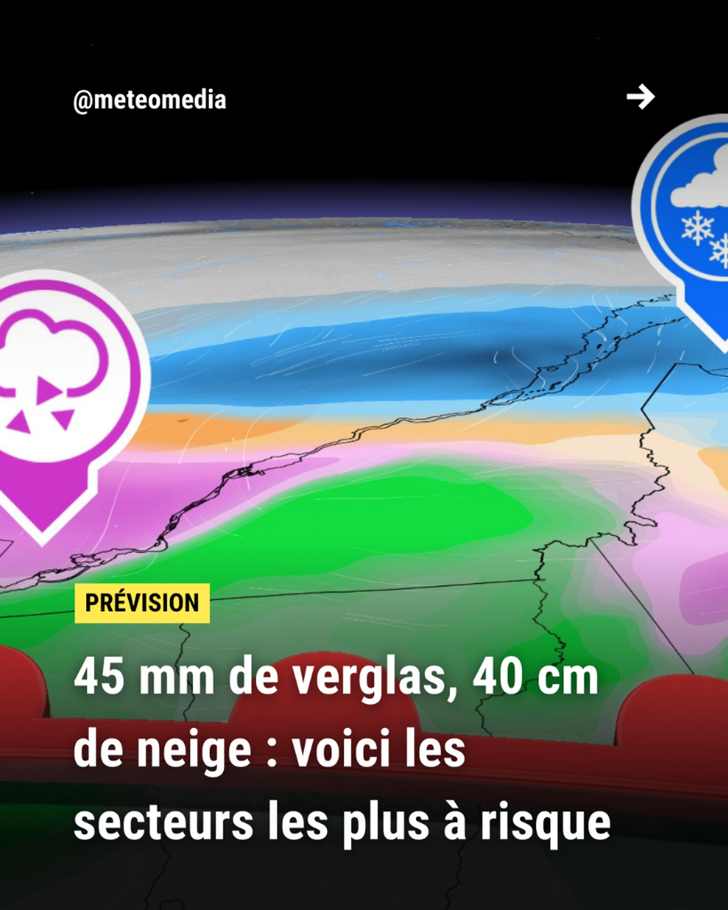  45 mm de verglas, 40 cm de neige : voici les secteurs les plus &agrave; risque