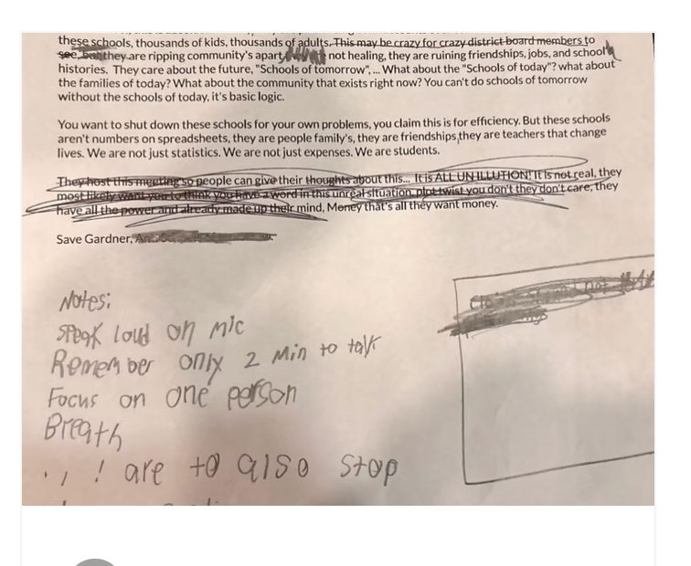 Gardner Elementary 5th Grader Testimony to Stop His School From Closing