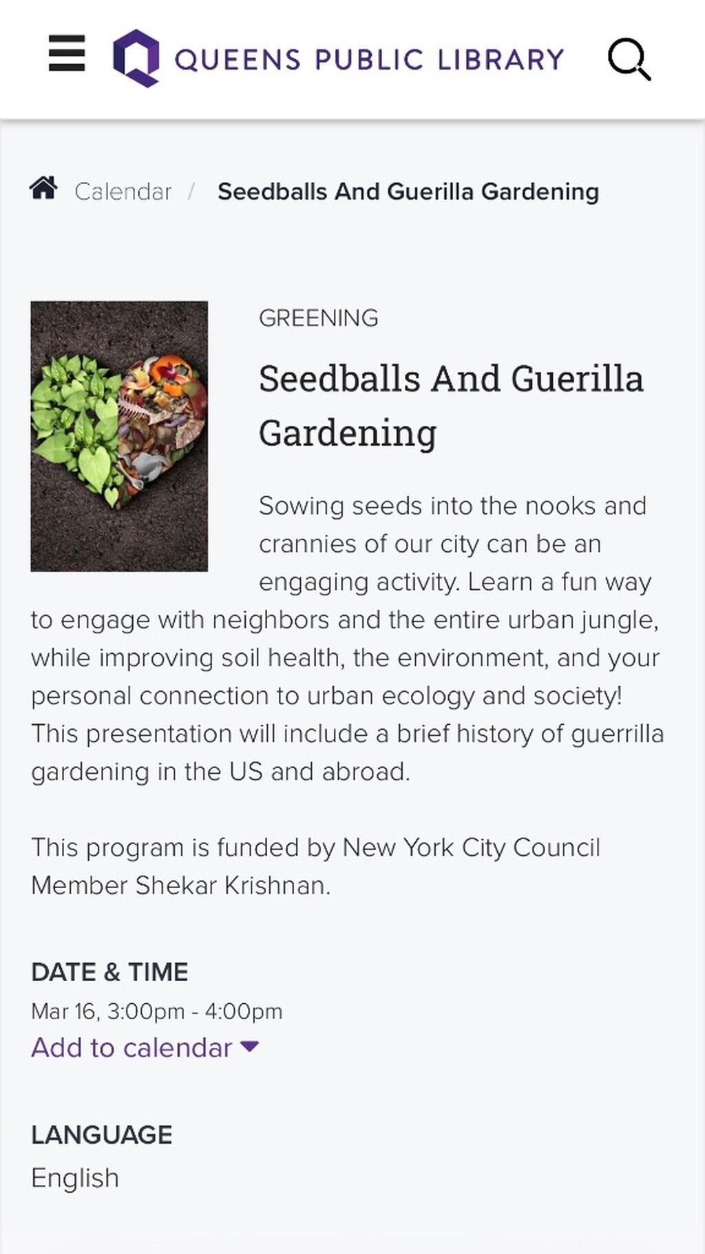 3/16, 3pm | Seedballs, Guerrilla Gardening & Seedswap (Queens Linrary @ Elmhurst)