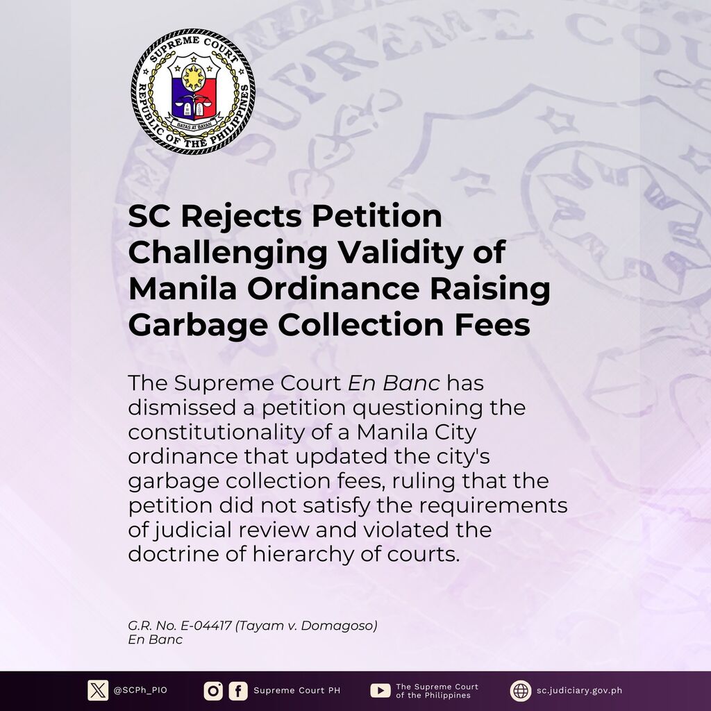 SC Rejects Challenge to Manila Ordinance Raising Garbage Collection Fee