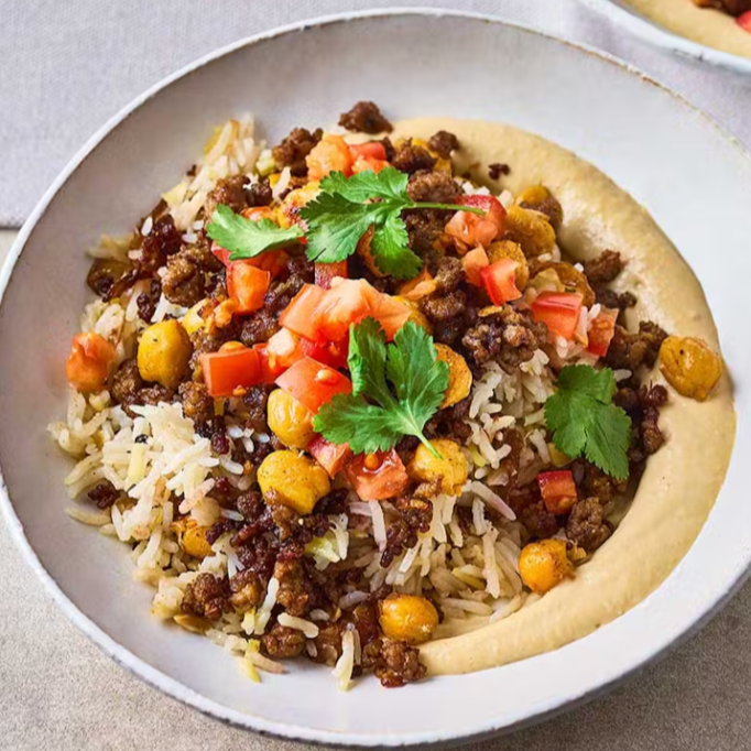 Spiced lamb houmous bowls