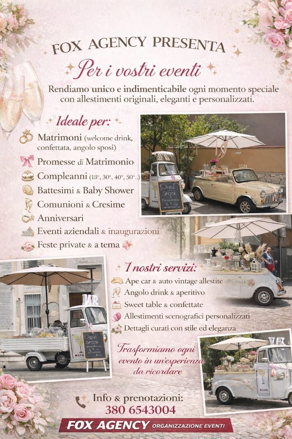 👉 Ape Car, Fiat 500 e Mini Minor per eventi.